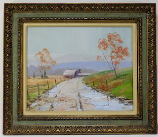 R Cole Impressionist Rural Barn Landscape Painting