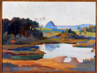 Albert Edel Impressionist Marsh Landscape Painting