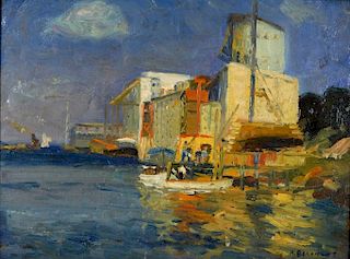 Arthur Beaumont Impressionist Harbor O/B Painting