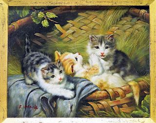 S. Maris O/B Still Life Painting of Three Kittens