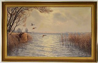 Jacobus L. Van De Meide Duck Landscape Painting