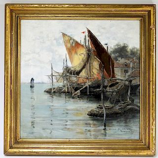 Walter F. Brown Venetian Dock Sailboat Painting