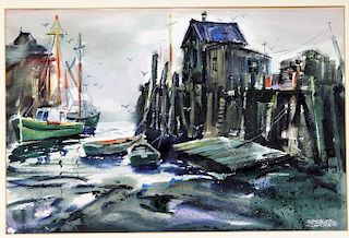 Spencer Crooks New England Harbor Dock Painting
