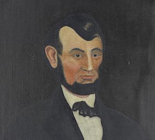 19C Abraham Lincoln Folk Art O/C Portrait Painting
