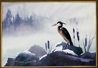 Howard Connolly Westerly RI Blue Heron WC Painting