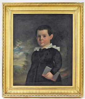 19C. American O/C Portrait Painting of a Young Boy