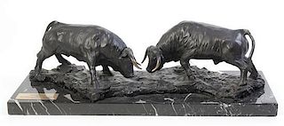 A Spanish Bronze Animalier Group, L. Moreno (20th century), Width of bronze 22 inches.
