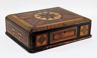 Carved Inlaid Star Checkerboard Document Box