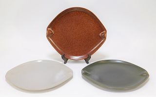 3 MCM Roseville Raymor Pottery 12" Dinner Plates