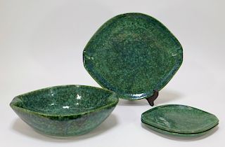 4PC Roseville Raymor Pottery Mottled Green Group