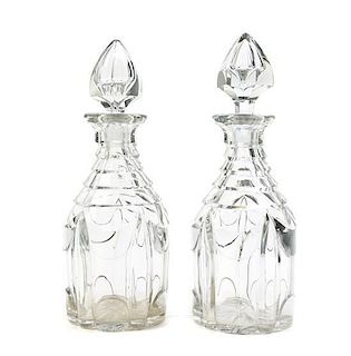 A Pair of English Cut Glass Decanters, Height 13 inches.