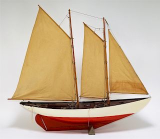 Vintage Wood Schooner Sailboat Pond Boat Model
