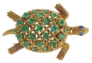 Emerald and Gold Turtle Brooch