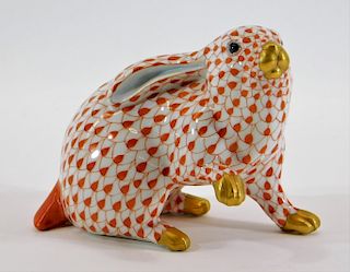 Herend Porcelain Orange Fishnet Bunny Figure