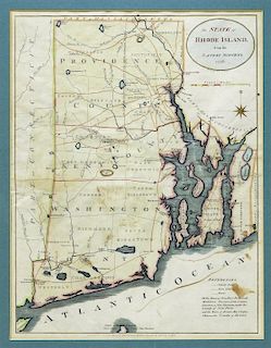 1796 State of Rhode Island Hand Colored Map