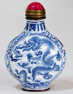 Chinese Enameled Copper Blue Dragon Snuff Bottle