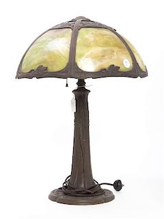 An American Slag Glass Table Lamp, Height 21 1/2 x diameter 15 5/8 inches.