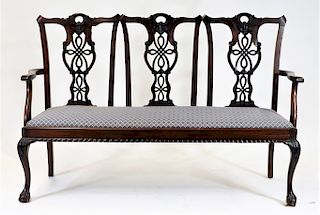 1900 Chippendale Mahogany Three Chair Back Settle