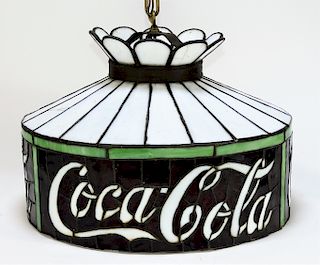 C.1960 Coca-Cola Stained Glass Hanging Lamp Shade