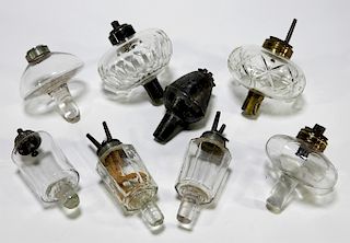 8 19C Clear Pattern & Cut Glass & Brass Peg Lamps