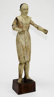 19C Folk Art Wood Jointed Woman Doll Figure