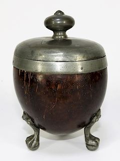 19C English Pewter Mounted Coconut Tea Caddy