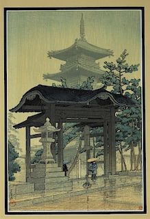 Kawase Hasui Zentsuji Temple in Rain Woodblock