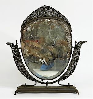 19C Anglo-Indian Brass Avian Oval Dressing Mirror