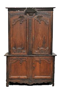 French High Style Fruitwood Step Back Cabinet