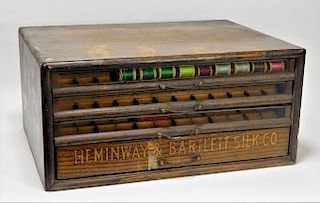 19C Hemingway & Bartlett Silk Co Oak Spool Cabinet