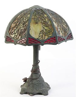 An American Slag Glass Table Lamp, Height 22 1/2 x diameter of shade 15 inches.