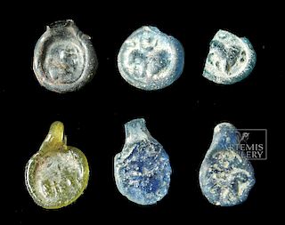 Roman Judean Glass Stamp Pendants (6 pcs)