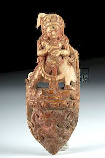 19th C. Tibetan Carved Bone Amulet - Vishnu