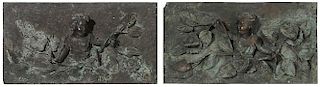 Pair Bronze Plaques with Putti