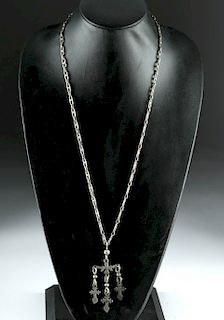19th C. African Silver Cross Pendant & Chain - 50.6 g