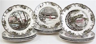 A Set of Fifteen English Dinner Plates, Johnson Brothers, Diameter 10 3/4 inches.