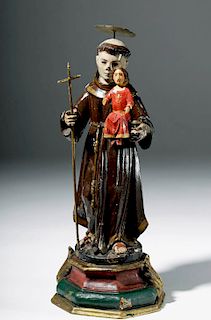 19th C. Mexican St. Anthony of Padua Wooden Santo