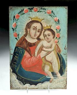 19th C. Mexican Tin Retablo, Our Lady Refuge of Sinners