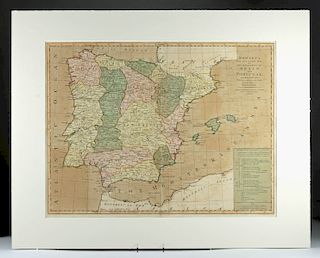 Exhibited 18th C Bowles & Carver Map - Spain & Portugal