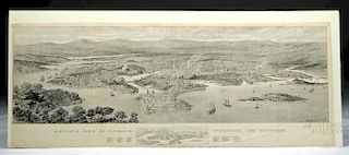 H.W. Brewer Bird's Eye View of Plymouth - 1890s