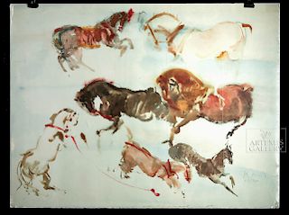 Contemporary Kaiko Moti Signed Lithograph of Horses