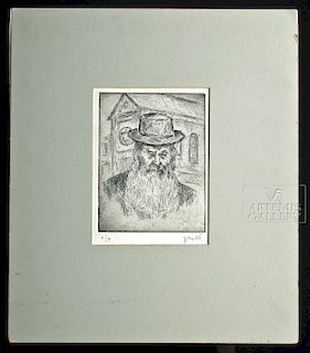 Signed Zavel Artist's Proof - Etching of Rabbi - 1950's