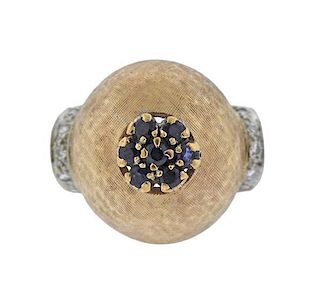 14k Gold Diamond Sapphire Dome Ring