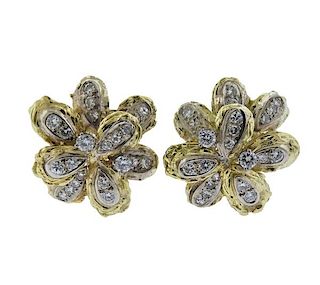 14k Gold Diamond Flower Earrings 