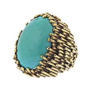 E. Pearl 18k Gold Turquoise Dome Ring