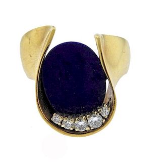 18k Gold Lapis Diamond Ring 