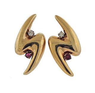 14k Gold Ruby Diamond Earrings 