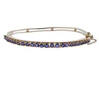 14K Gold Sapphire Bangle Bracelet