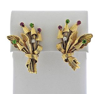 Tiffany &amp; Co 14k Gold Ruby Diamond Earrings 