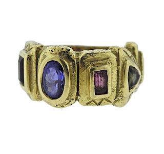 18k Gold Multi Color Sapphire Ring 